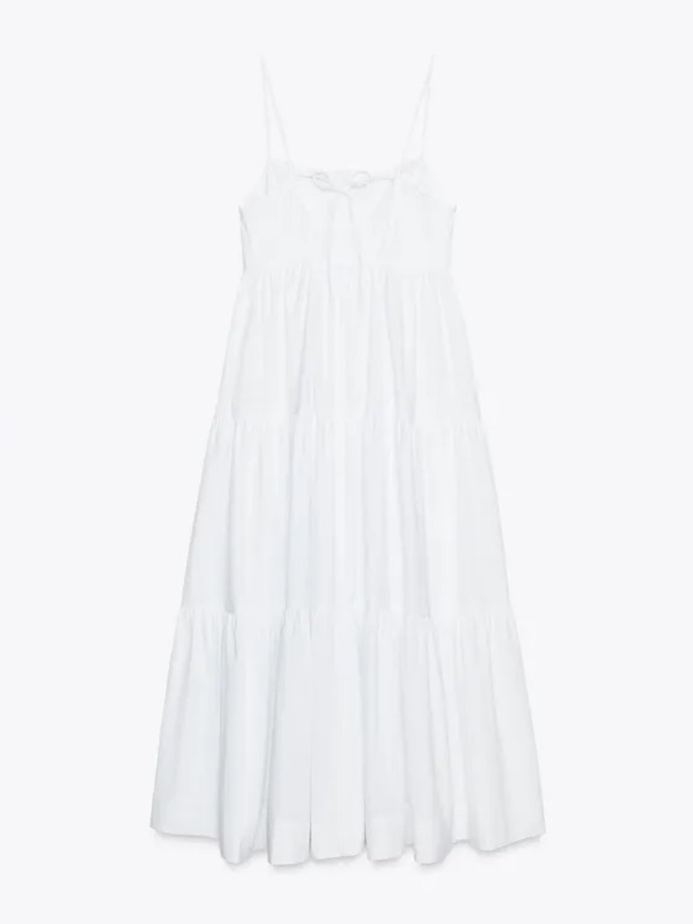 ZARA Organic Cotton Poplin White Tiered Sleeveless Tie-back Midi Dress. - Picture 7 of 13